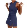 imageCaracilia Women Athletic Dress Tennis Active Workout Sleeveless Fitted Slit Summer Mini Golf Romper Dresses Built in ShortsDark Blue