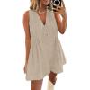 imageCaracilia Women Oversized Denim Romper Summer Casual V Neck Tie Front Sleeveless Jean Jumpsuits Short Overalls with PocketsApricot