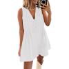 imageCaracilia Women Oversized Denim Romper Summer Casual V Neck Tie Front Sleeveless Jean Jumpsuits Short Overalls with PocketsWhite