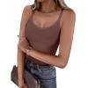 imageCaracilia Women Racerback Tank Tops 2025 Summer Sleeveless V Neck Camisole Slim Fit Basic Camis Workout ClothesBrown
