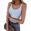 imageCaracilia Women Racerback Tank Tops 2025 Summer Sleeveless V Neck Camisole Slim Fit Basic Camis Workout ClothesLight Blue