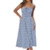 imageCaracilia Women Summer Floral Corset Midi Sundress Casual Spaghetti Strap Beach Vacation Wedding Guest Milkmaid Dress PocketsBlue White Floral