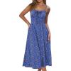 imageCaracilia Women Summer Floral Corset Midi Sundress Casual Spaghetti Strap Beach Vacation Wedding Guest Milkmaid Dress PocketsDark Blue Red Floral