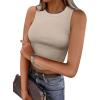 imageCaracilia Women Tank Tops High Neck Crop Tops Racerback Rib Knit Sleeveless Summer Basic Tee Shirts Workout Y2K OutfitsLight Khaki