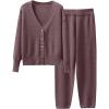 imageCaracilia Womens 2 Piece Outfits Lounge Set V Neck Cardigan Sweater Pants Sets Knit Matching Loungewear 2025 Fall ClothesNutmeg