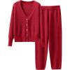 imageCaracilia Womens 2 Piece Outfits Lounge Set V Neck Cardigan Sweater Pants Sets Knit Matching Loungewear 2025 Fall ClothesRed