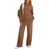 imageCaracilia Womens 2 Piece Outfits Sweatsuit Sets Oversized Hoodies Wide Leg Sweatpant Tracksuit 2024 Fall Matching Lounge SetLight Brown