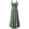 imageCaracilia Womens Smocked Maxi Dress Summer Casual Boho Sleeveless Strap Ruffle Backless Swing Flowy Beach Long SundressGreen Floral
