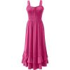 imageCaracilia Womens Smocked Maxi Dress Summer Casual Boho Sleeveless Strap Ruffle Backless Swing Flowy Beach Long SundressHot Pink