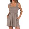 imageCaracilia Womens Summer Casual Smocked Rompers Square Neck Sleeveless Loose Shorts Jumpsuit 2025 Beach Vacation OutfitsKhaki