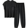 imageCaracilia Womens Two Piece Outfits Knit Sweater Sets Matching Lounge Set Sweatsuit Tracksuit Summer Trendy Clothes Black S