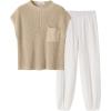 imageCaracilia Womens Two Piece Outfits Knit Sweater Sets Matching Lounge Set Sweatsuit Tracksuit Summer Trendy Clothes Khaki White M