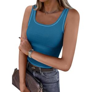 imageCaracilia Tank Top for Women Summer Square Neck Sleeveless Ribbed Fitted Crop Tops 2025 Basic Workout OutfitsLake Blue