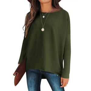 imageCaracilia Women Boat Neck Batwing Long Sleeve 2024 Fall Oversized Ribbed Knit Pullover Sweaters Baggy Jumper Tunic TopsArmy Green