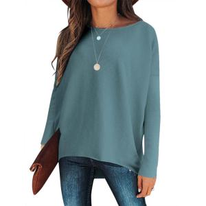 imageCaracilia Women Boat Neck Batwing Long Sleeve 2024 Fall Oversized Ribbed Knit Pullover Sweaters Baggy Jumper Tunic TopsBlue