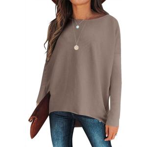 imageCaracilia Women Boat Neck Batwing Long Sleeve 2024 Fall Oversized Ribbed Knit Pullover Sweaters Baggy Jumper Tunic TopsBrown