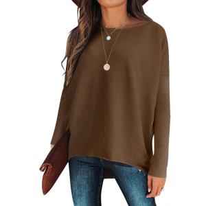 imageCaracilia Women Boat Neck Batwing Long Sleeve 2024 Fall Oversized Ribbed Knit Pullover Sweaters Baggy Jumper Tunic TopsCoffee