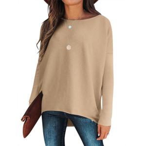 imageCaracilia Women Boat Neck Batwing Long Sleeve 2024 Fall Oversized Ribbed Knit Pullover Sweaters Baggy Jumper Tunic TopsDeep Apricot