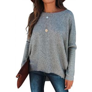 imageCaracilia Women Boat Neck Batwing Long Sleeve 2024 Fall Oversized Ribbed Knit Pullover Sweaters Baggy Jumper Tunic TopsGray