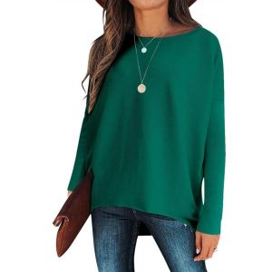 imageCaracilia Women Boat Neck Batwing Long Sleeve 2024 Fall Oversized Ribbed Knit Pullover Sweaters Baggy Jumper Tunic TopsGreen