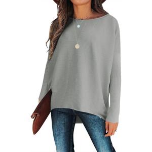 imageCaracilia Women Boat Neck Batwing Long Sleeve 2024 Fall Oversized Ribbed Knit Pullover Sweaters Baggy Jumper Tunic TopsLight Grey