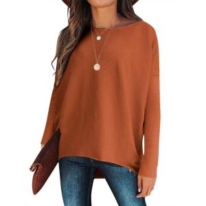 imageCaracilia Women Boat Neck Batwing Long Sleeve 2024 Fall Oversized Ribbed Knit Pullover Sweaters Baggy Jumper Tunic TopsOrange