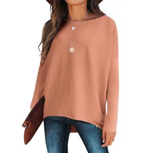 imageCaracilia Women Boat Neck Batwing Long Sleeve 2024 Fall Oversized Ribbed Knit Pullover Sweaters Baggy Jumper Tunic TopsOrange Red
