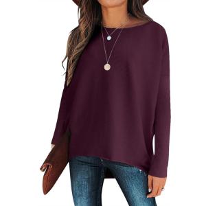 imageCaracilia Women Boat Neck Batwing Long Sleeve 2024 Fall Oversized Ribbed Knit Pullover Sweaters Baggy Jumper Tunic TopsPurple