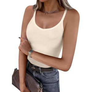 imageCaracilia Women Racerback Tank Tops 2025 Summer Sleeveless V Neck Camisole Slim Fit Basic Camis Workout ClothesApricot