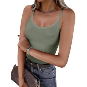 imageCaracilia Women Racerback Tank Tops 2025 Summer Sleeveless V Neck Camisole Slim Fit Basic Camis Workout ClothesArmy Green