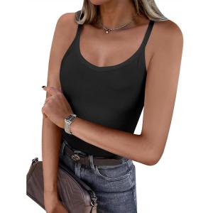 imageCaracilia Women Racerback Tank Tops 2025 Summer Sleeveless V Neck Camisole Slim Fit Basic Camis Workout ClothesBlack