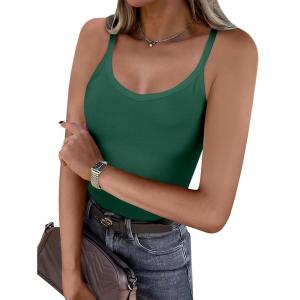 imageCaracilia Women Racerback Tank Tops 2025 Summer Sleeveless V Neck Camisole Slim Fit Basic Camis Workout ClothesForest