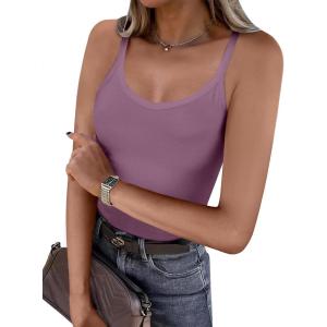 imageCaracilia Women Racerback Tank Tops 2025 Summer Sleeveless V Neck Camisole Slim Fit Basic Camis Workout ClothesPurple