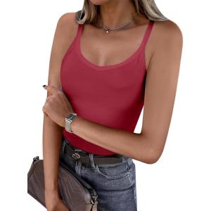 imageCaracilia Women Racerback Tank Tops 2025 Summer Sleeveless V Neck Camisole Slim Fit Basic Camis Workout ClothesRed