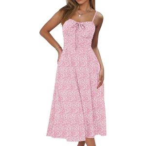 imageCaracilia Women Summer Floral Corset Midi Sundress Casual Spaghetti Strap Beach Vacation Wedding Guest Milkmaid Dress PocketsPink Floral