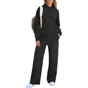 imageCaracilia Womens 2 Piece Outfits Sweatsuit Sets Oversized Hoodies Wide Leg Sweatpant Tracksuit 2024 Fall Matching Lounge SetBlack