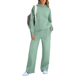 imageCaracilia Womens 2 Piece Outfits Sweatsuit Sets Oversized Hoodies Wide Leg Sweatpant Tracksuit 2024 Fall Matching Lounge SetGreen