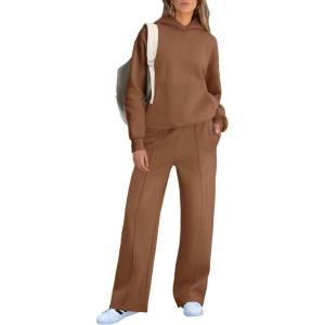 imageCaracilia Womens 2 Piece Outfits Sweatsuit Sets Oversized Hoodies Wide Leg Sweatpant Tracksuit 2024 Fall Matching Lounge SetLight Brown