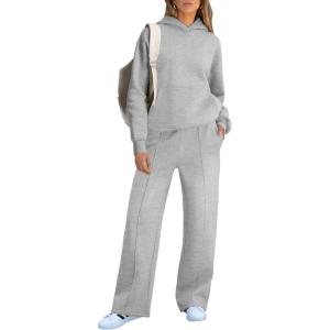 imageCaracilia Womens 2 Piece Outfits Sweatsuit Sets Oversized Hoodies Wide Leg Sweatpant Tracksuit 2024 Fall Matching Lounge SetLight Grey