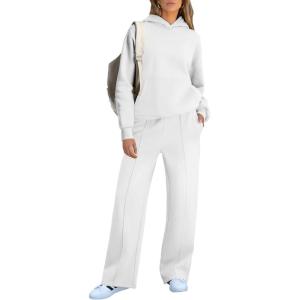 imageCaracilia Womens 2 Piece Outfits Sweatsuit Sets Oversized Hoodies Wide Leg Sweatpant Tracksuit 2024 Fall Matching Lounge SetWhite