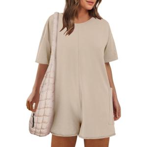 imageCaracilia Womens Oversized Tshirt Romper Hot Shot One Piece Tee Rompers Casual Short Sleeve Athletic Workout Overall Jumpsuit Apricot Medium