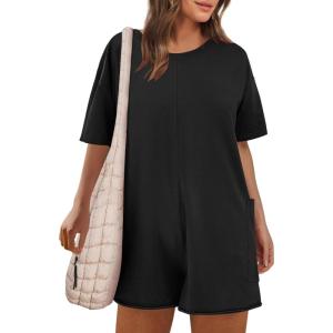 imageCaracilia Womens Oversized Tshirt Romper Hot Shot One Piece Tee Rompers Casual Short Sleeve Athletic Workout Overall Jumpsuit Black Medium