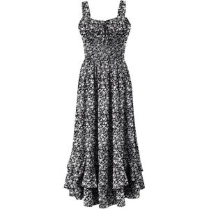 imageCaracilia Womens Smocked Maxi Dress Summer Casual Boho Sleeveless Strap Ruffle Backless Swing Flowy Beach Long SundressBlack Floral
