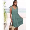 imageCaracilia Women 2025 Summer Beach Vacation Dress Sleeveless V Neck Tie Shoulder Flowy Casual Cute Mini Sundress with PocketsGreen