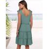 imageCaracilia Women 2025 Summer Beach Vacation Dress Sleeveless V Neck Tie Shoulder Flowy Casual Cute Mini Sundress with PocketsGreen