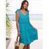 imageCaracilia Women 2025 Summer Beach Vacation Dress Sleeveless V Neck Tie Shoulder Flowy Casual Cute Mini Sundress with PocketsLake Green