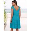 imageCaracilia Women 2025 Summer Beach Vacation Dress Sleeveless V Neck Tie Shoulder Flowy Casual Cute Mini Sundress with PocketsLake Green