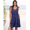 imageCaracilia Women 2025 Summer Beach Vacation Dress Sleeveless V Neck Tie Shoulder Flowy Casual Cute Mini Sundress with PocketsNavy Blue