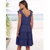 imageCaracilia Women 2025 Summer Beach Vacation Dress Sleeveless V Neck Tie Shoulder Flowy Casual Cute Mini Sundress with PocketsNavy Blue
