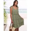 imageCaracilia Women 2025 Summer Beach Vacation Dress Sleeveless V Neck Tie Shoulder Flowy Casual Cute Mini Sundress with PocketsOlive